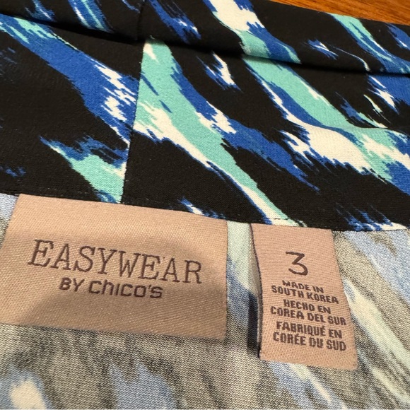 Easywear by Chico’s Open Front Cardigan Top Tab Sleeves Sz 3 XL Blue Black Green - Picture 4 of 11